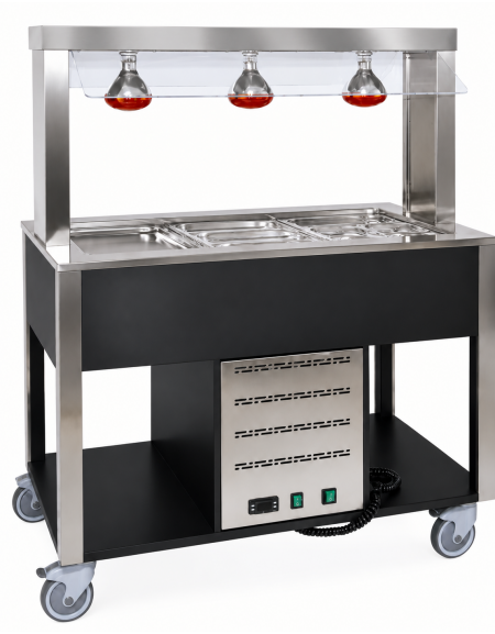 Carrello buffet termico con parafiato fisso e lampade a infrarossi - 4x1/1 GN - colore Nero - cm 161x68x144h