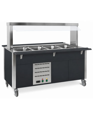 Carrello armadiato buffet termico con parafiato fisso - 4x1/1 GN - colore Nero - cm 161x68x144h