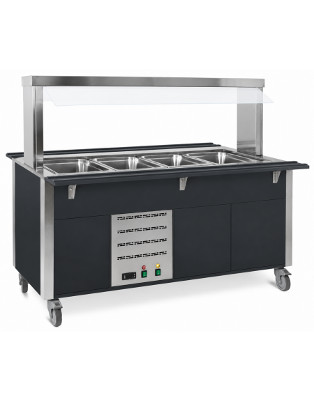 Carrello armadiato buffet termico con parafiato fisso - 4x1/1 GN - colore Nero - cm 161x68x144h