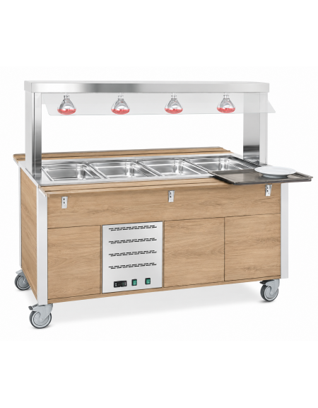 Carrello buffet termico armadiato 6xGN1/1 colore Rovere - parafiato fisso e lampade a infrarossi - cm 226x68x144h