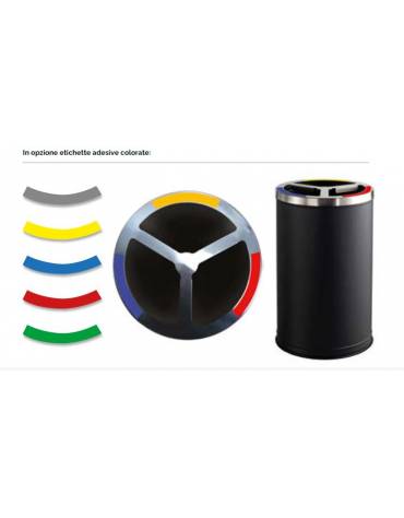 Gettacarte per la raccolta differenziata a tre settori da Lt 35 cadauno in metallo verniciato e ghiera inox satinato