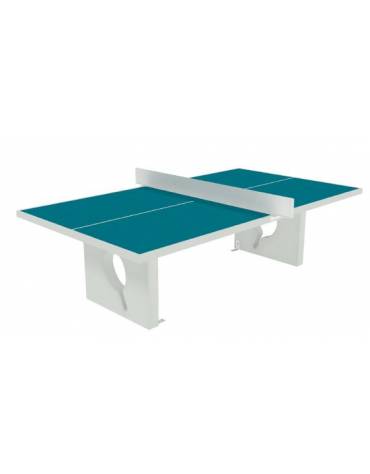 Tavolo da ping pong regolamentare in cemento bianco - Per uso esterno - rete in acciaio verniciato - Piano verde o blu - CAM