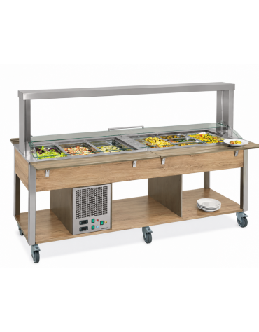 Carrello buffet misti freddo/caldo 4xGN1/1 (2 caldi + 2 freddi) con parafiato mobile - colore Rovere - cm 161x68x144h