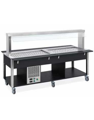 Carrello buffet misto freddo/caldo, parafiato fisso - 4 vani GN1/1 (2 caldi + 2 freddi) - colore Nero - cm 161x68x144h