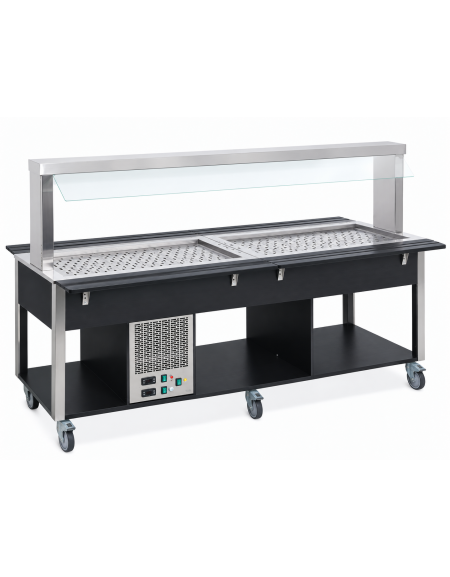 Carrello buffet misto freddo/caldo, parafiato fisso - 4 vani GN1/1 (2 caldi + 2 freddi) - colore Nero - cm 161x68x144h