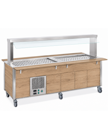 Carrello buffet armadiato misto freddo/caldo, parafiato fisso - 4xGN1/1 (2 caldi + 2 freddi) - colore Rovere - cm 161x68x144h