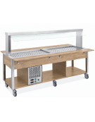Carrello buffet misto freddo/caldo, parafiato fisso - 6 vani GN1/1 (3 caldi + 3 freddi) - colore Rovere - cm 226x68x144h