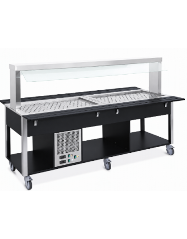 Carrello buffet misto freddo/caldo, parafiato fisso - 5 vani GN1/1 (2 caldi + 3 freddi) - colore Nero - cm 193x68x144h