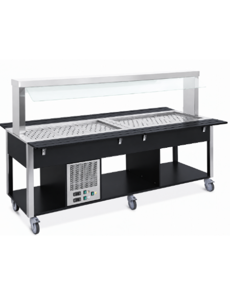 Carrello buffet misto freddo/caldo, parafiato fisso - 5 vani GN1/1 (2 caldi + 3 freddi) - colore Nero - cm 193x68x144h