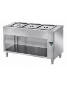 TAVOLO INOX AISI 304 CALDO SELF SERVICE BAGNOMARIA N° 3 BACINELLE GN 1/1 - VANO INFERIORE A GIORNO CM. 120X70X89H