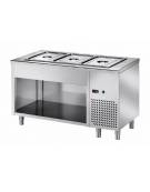 TAVOLO INOX AISI 304 FREDDO SELF SERVICE CON VASCA REFRIGERATA 3 BACINELLE GN 1/1 - VANO INFERIORE A GIORNO CM. 120X70X89H