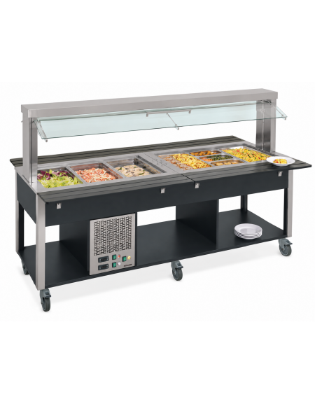 Carrello buffet misti freddo/caldo 4xGN1/1 (2 caldi + 2 freddi) con parafiato mobile - colore Nero - cm 161x68x144h