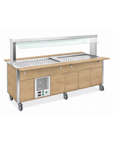 Carrello buffet armadiato misto freddo/caldo, parafiato fisso - 5xGN1/1 (2 caldi + 3 freddi) - colore Rovere - cm 193x68x144h