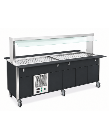 Carrello buffet armadiato misto freddo/caldo, parafiato fisso - 4xGN1/1 (2 caldi + 2 freddi) - colore Nero - cm 161x68x144h