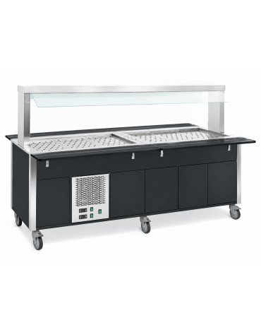 Carrello buffet armadiato misto freddo/caldo, parafiato fisso - 5xGN1/1 (2 caldi + 3 freddi) - colore Nero - cm 193x68x144h