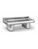 Banco refrigerato statico per pesce con vetri bassi SELF SERVICE con gamboni inox - Lunghezza cm. 150