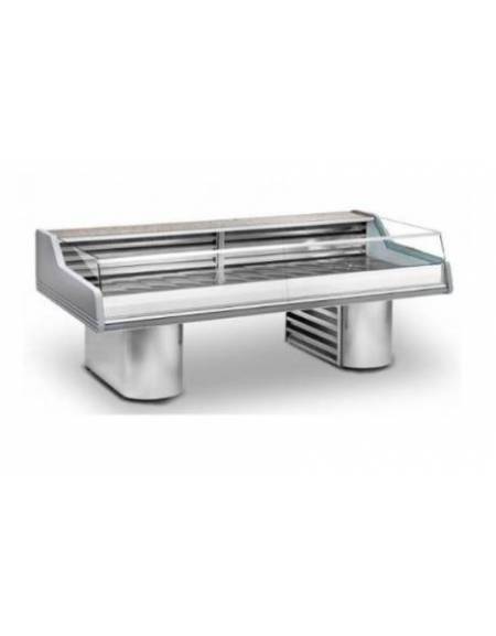Banco refrigerato statico per pesce con vetri bassi SELF SERVICE con gamboni inox - Lunghezza cm. 150