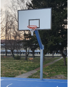 Impianto basket monotubolare in acciaio zincato da interrare, tabelloni in fibra di vetro laminata - sbalzo cm 165