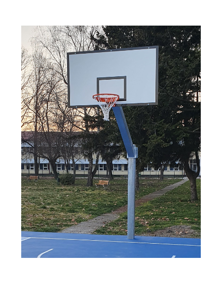 Impianto basket monotubolare in acciaio zincato da interrare, tabelloni in fibra di vetro laminata - sbalzo cm 165