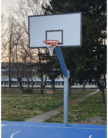 Impianto basket monotubolare in acciaio zincato da interrare, tabelloni in fibra di vetro laminata - sbalzo cm 225