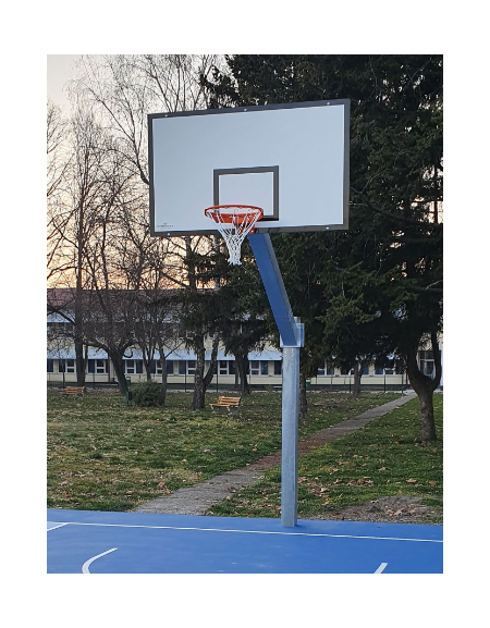Impianto basket monotubolare in acciaio zincato da interrare, tabelloni in fibra di vetro laminata - sbalzo cm 225