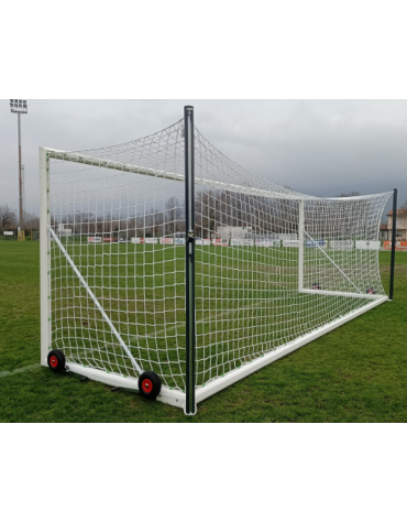 Porta calcio cm 732x244 in alluminio con sistema di trasporto 360° - sistema di tensionamento rete con pali posteriori verticali