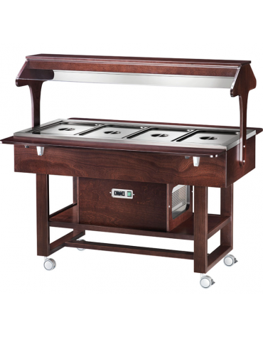 Carrello refrigerato in legno - 4 x GN 1/1 - temp. +2°C +10°C - Colore Wengè - cm.148x112x141h