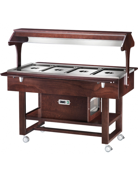 Carrello refrigerato in legno - 4 x GN 1/1 - temp. +2°C +10°C - Colore Wengè - cm.148x112x141h