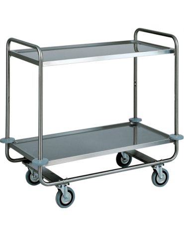 Carrello di servizio in acciaio inox con 2 piani stampati in forma di vassoio cm 110x70x100h - Portata kg 150