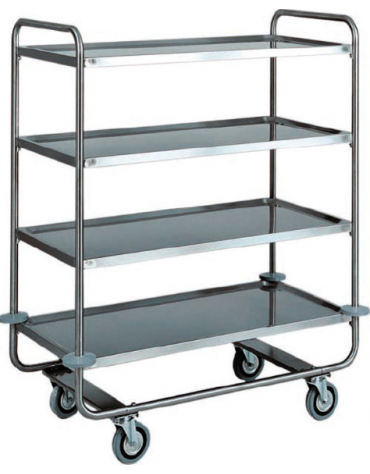 Carrello di servizio in acciaio inox con 4 piani stampati in forma di vassoio cm 110x70x130h - Portata kg 150