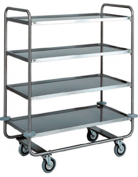 Carrello di servizio in acciaio inox con 4 piani stampati in forma di vassoio cm 110x70x130h - Portata kg 150