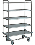 Carrello di servizio in acciaio inox con 5 piani stampati in forma di vassoio - cm 110x70x160h - Portata kg 150