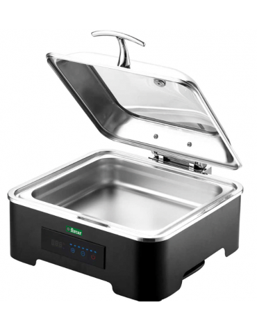 Chafing dish quadrato con coperchio in vetro - Regolazione della temperatura da 40 a 95°C - Capacità 5 litri - cm 42x40x23h