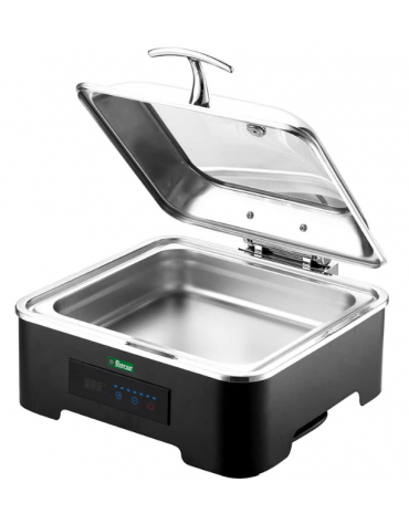 Chafing dish GN1/1 rettangolare con coperchio in vetro - Regolazione della temperatura da 40 a 95°C - cm 58x42x23h