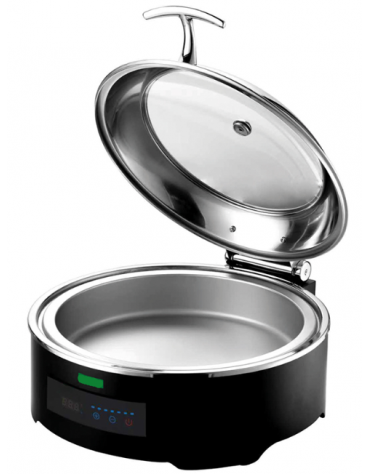 Chafing dish tondo con coperchio in vetro - Regolazione della temperatura da 40 a 95°C - Capacità 6 litri - cm 46x42x23h