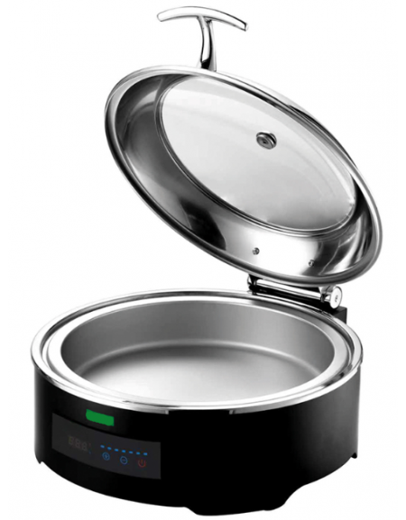 Chafing dish tondo con coperchio in vetro - Regolazione della temperatura da 40 a 95°C - Capacità 6 litri - cm 46x42x23h