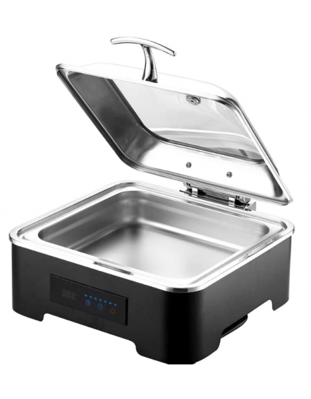 Chafing dish quadrato con coperchio in vetro - Regolazione della temperatura da 40 a 95°C - Capacità 5 litri - cm 42x40x23h