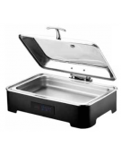 Chafing dish GN1/1 rettangolare con coperchio in vetro - Regolazione della temperatura da 40 a 95°C - cm 58x42x23h