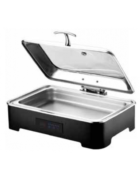 Chafing dish GN1/1 rettangolare con coperchio in vetro - Regolazione della temperatura da 40 a 95°C - cm 58x42x23h