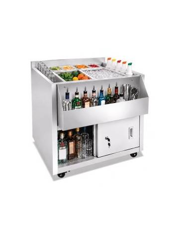 BANCO POSTAZIONE COCKTAIL STATION PER BAR IN ACCIAIO INOX AISI 304 - N° 4 RUOTE ( 2 CON FRENO ) - CM. 75X70X83H
