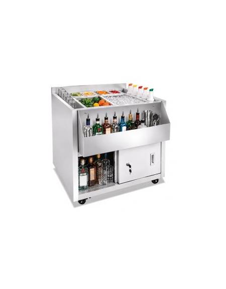 BANCO POSTAZIONE COCKTAIL STATION PER BAR IN ACCIAIO INOX AISI 304 - N° 4 RUOTE ( 2 CON FRENO ) - CM. 75X70X83H