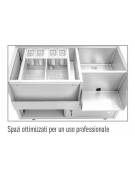 BANCO POSTAZIONE COCKTAIL STATION PER BAR IN ACCIAIO INOX AISI 304 - CON VASCA GHIAGGIO -N° 4 RUOTE ( 2 CON FRENO ) - CM 125X70X