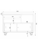 BANCO POSTAZIONE COCKTAIL STATION PER BAR IN ACCIAIO INOX AISI 304 - CON VASCA GHIAGGIO -N° 4 RUOTE ( 2 CON FRENO ) - CM 125X70X