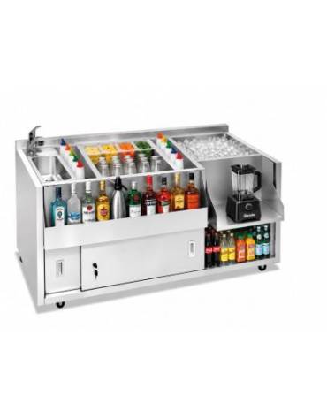 BANCO POSTAZIONE COCKTAIL STATION PER BAR INOX AISI 304 CON  LAVELLO INTEGRATO  DOCCETTA ESTRAIBILE - CM 150X70X83H