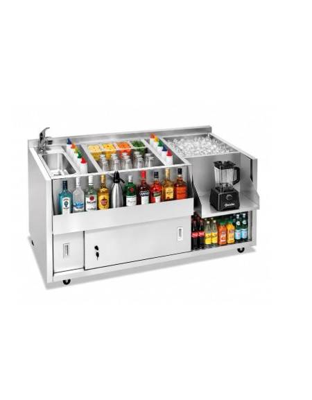 BANCO POSTAZIONE COCKTAIL STATION PER BAR INOX AISI 304 CON  LAVELLO INTEGRATO  DOCCETTA ESTRAIBILE - CM 150X70X83H