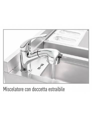BANCO POSTAZIONE COCKTAIL STATION PER BAR INOX AISI 304 CON  LAVELLO INTEGRATO  DOCCETTA ESTRAIBILE - CM 100X70X83H