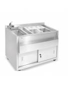 BANCO POSTAZIONE COCKTAIL STATION PER BAR INOX AISI 304 CON  LAVELLO INTEGRATO  DOCCETTA ESTRAIBILE - CM 100X70X83H