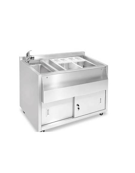 BANCO POSTAZIONE COCKTAIL STATION PER BAR INOX AISI 304 CON  LAVELLO INTEGRATO  DOCCETTA ESTRAIBILE - CM 100X70X83H