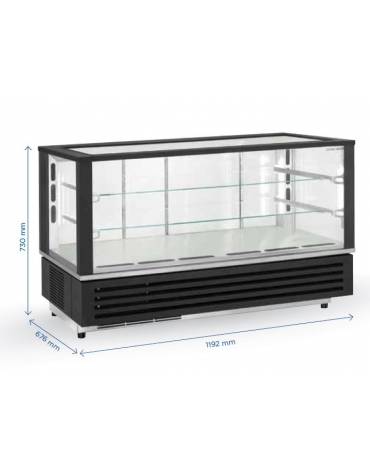 Vetrina refrigerata da banco con vetri dritti- refrigerazione ventilata +2°/+10°C - 2 ripiani regolabili - cm 119,2x67,6x73h