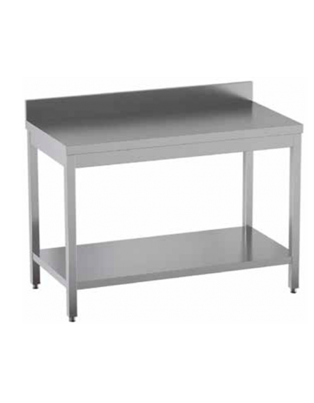 Tavolo da lavoro in acciaio inox AISI 304 con alzatina e ripiano inferiore - cm 140x70x95h